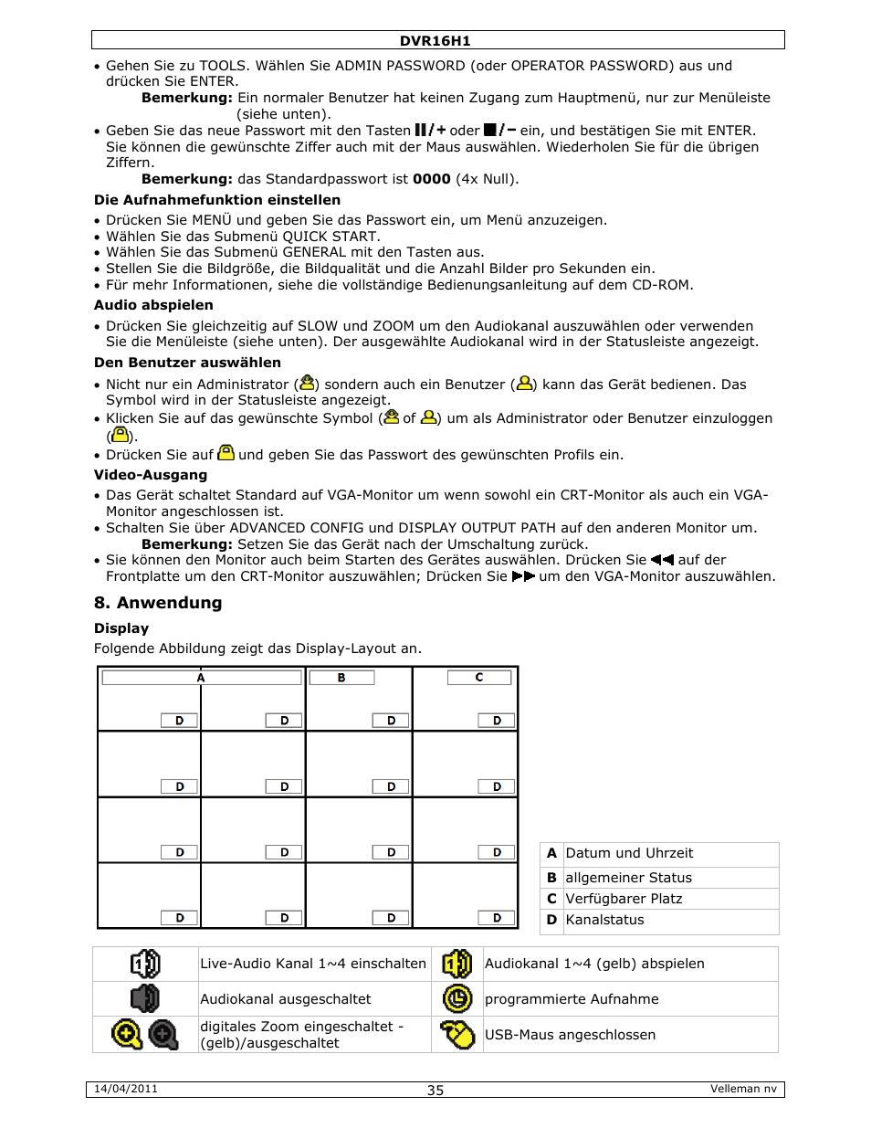 Velleman DVR16H1 Quick Installation Guide User Manual | Page 35 / 39