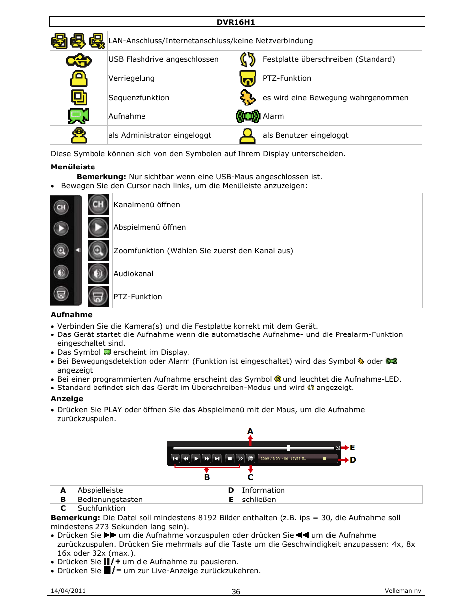 Velleman DVR16H1 Quick Installation Guide User Manual | Page 36 / 39