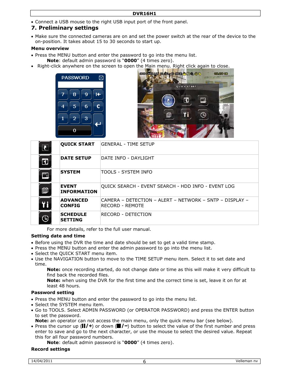 Velleman DVR16H1 Quick Installation Guide User Manual | Page 6 / 39