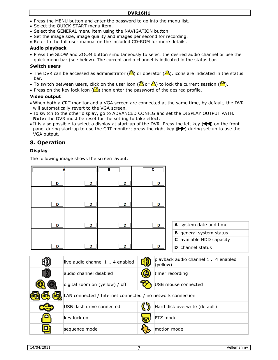 Velleman DVR16H1 Quick Installation Guide User Manual | Page 7 / 39