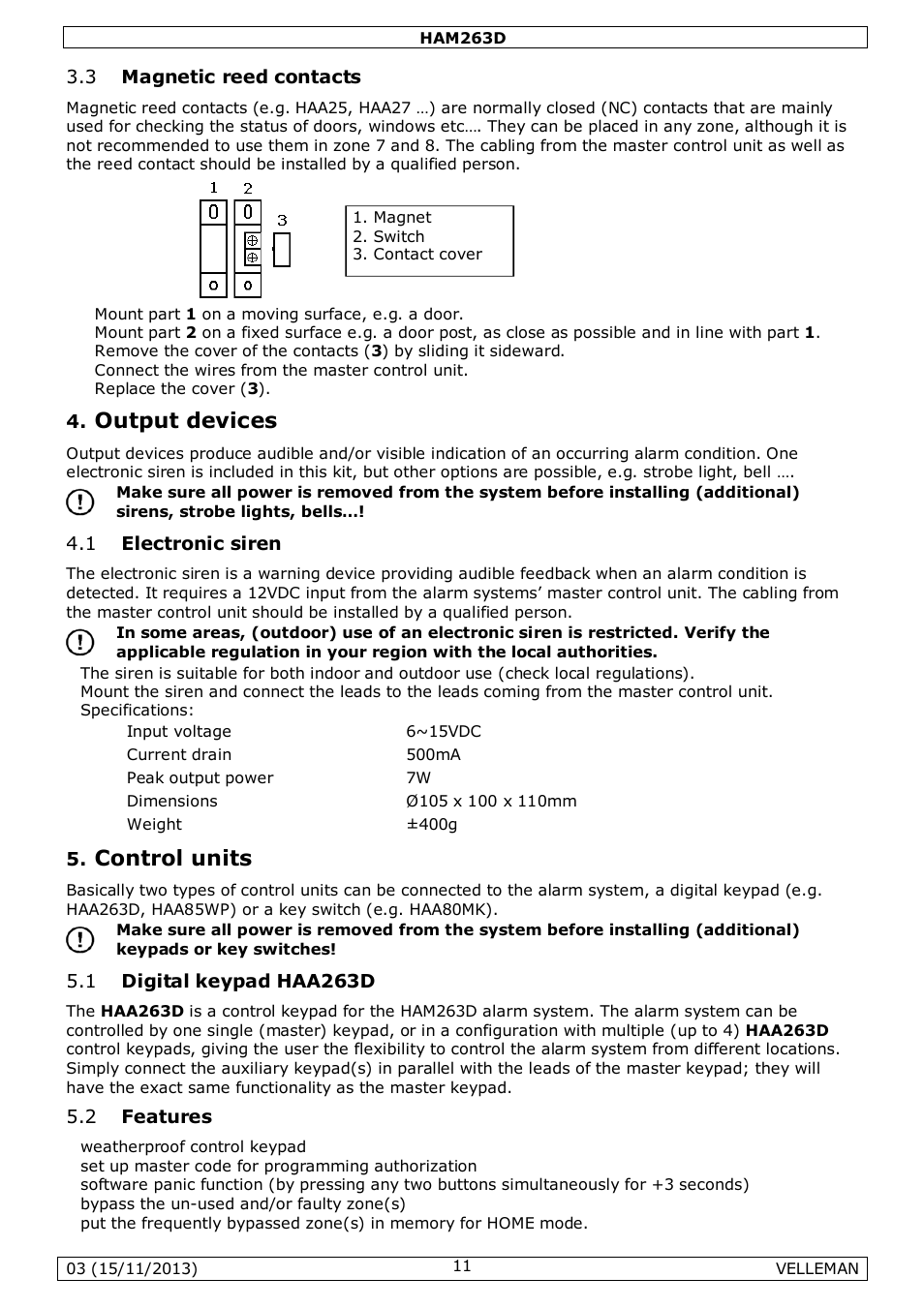 Output devices, Control units | Velleman HAM263D User Manual | Page 11 / 88