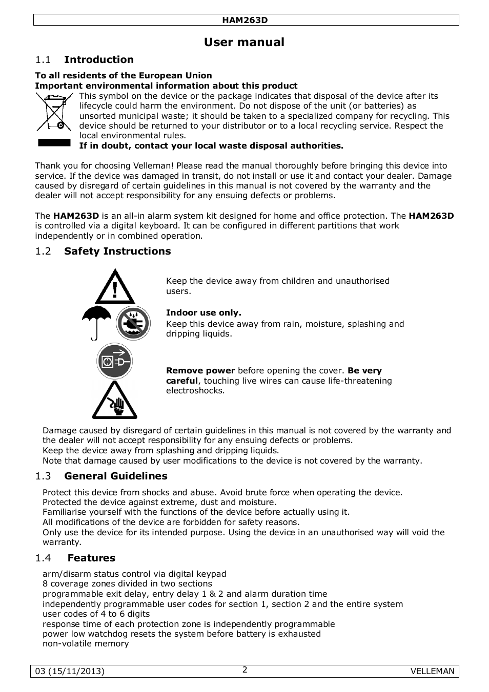 User manual | Velleman HAM263D User Manual | Page 2 / 88