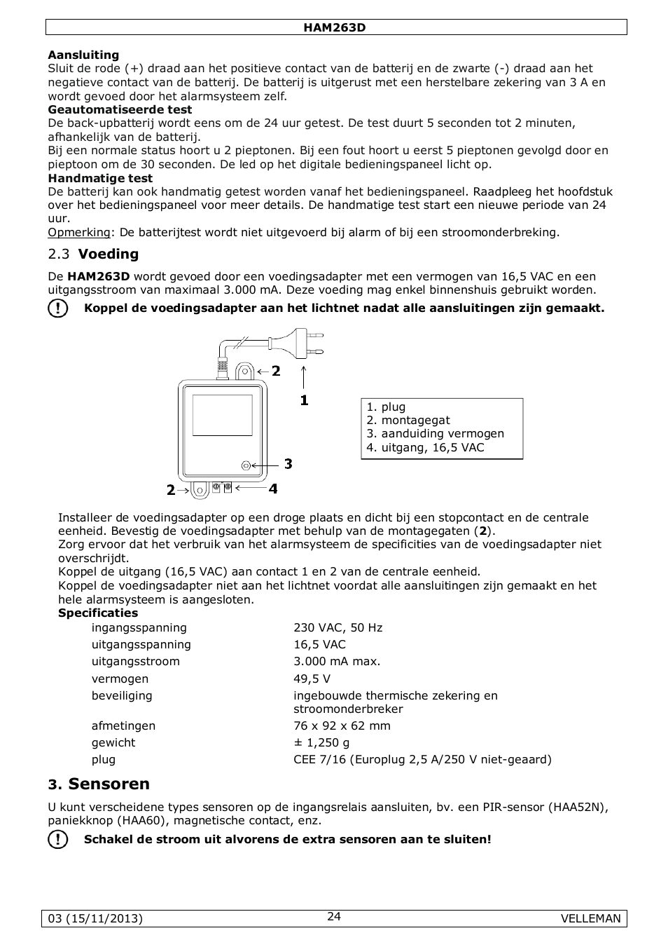 Sensoren | Velleman HAM263D User Manual | Page 24 / 88