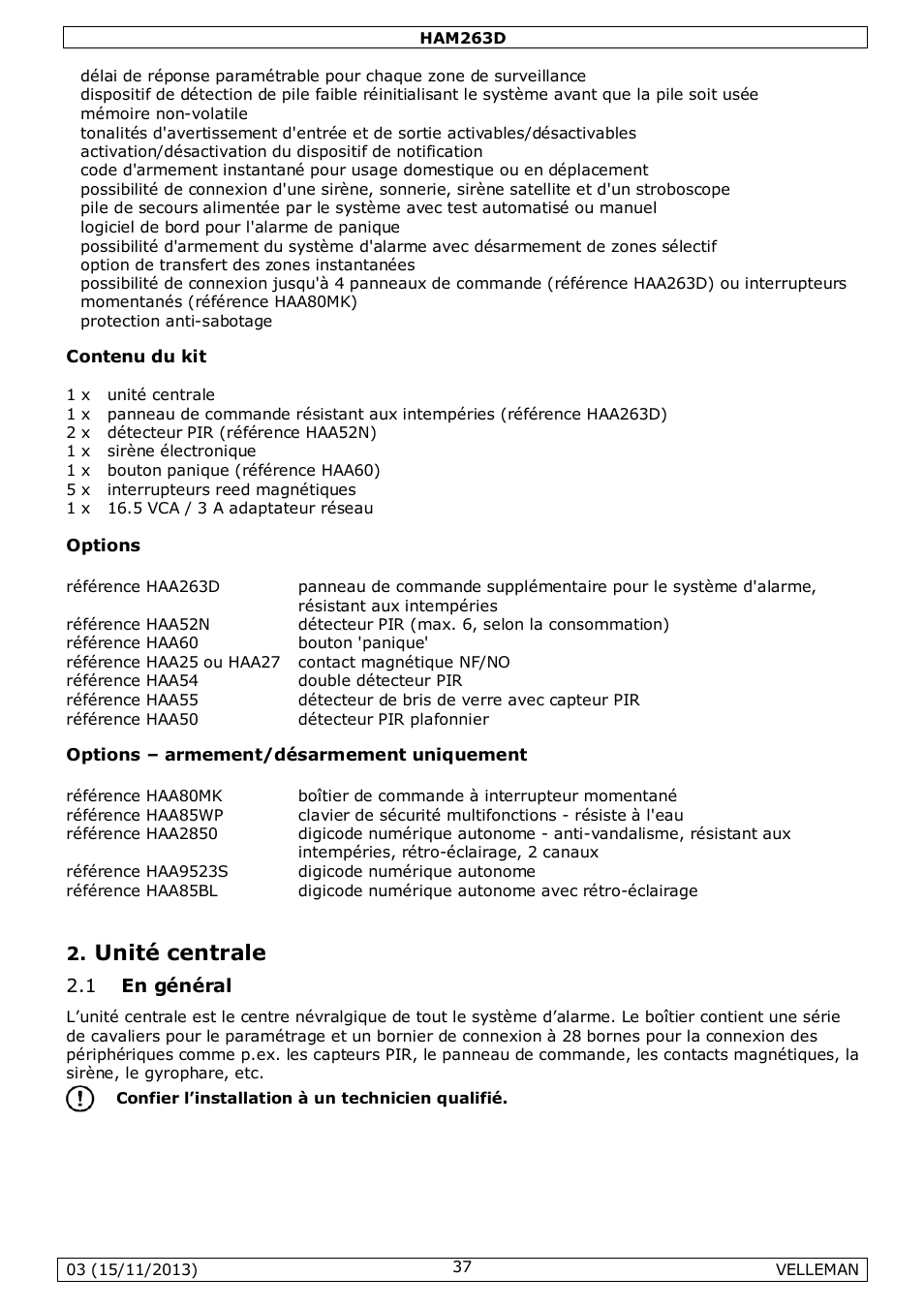 Unité centrale | Velleman HAM263D User Manual | Page 37 / 88