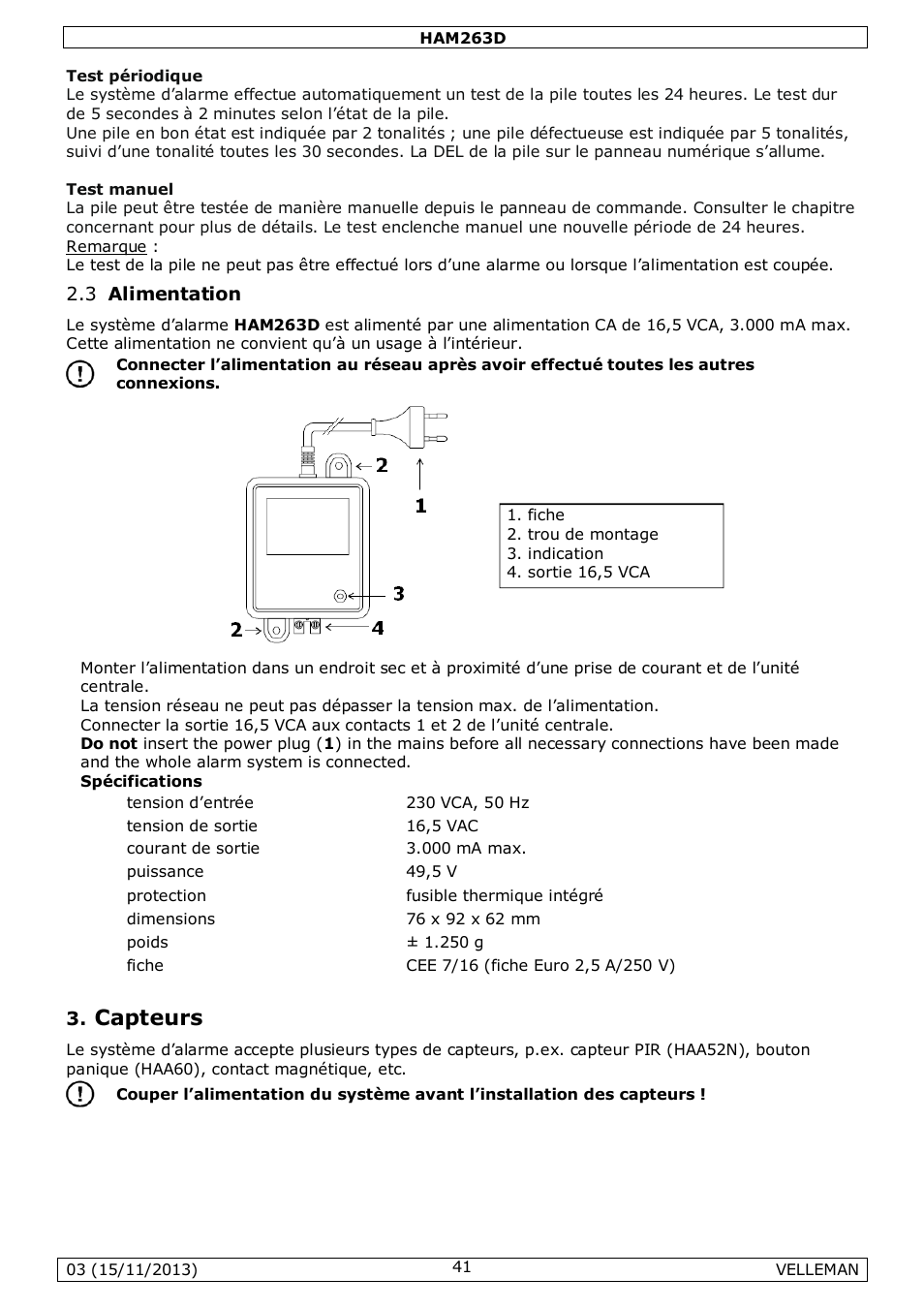 Capteurs | Velleman HAM263D User Manual | Page 41 / 88