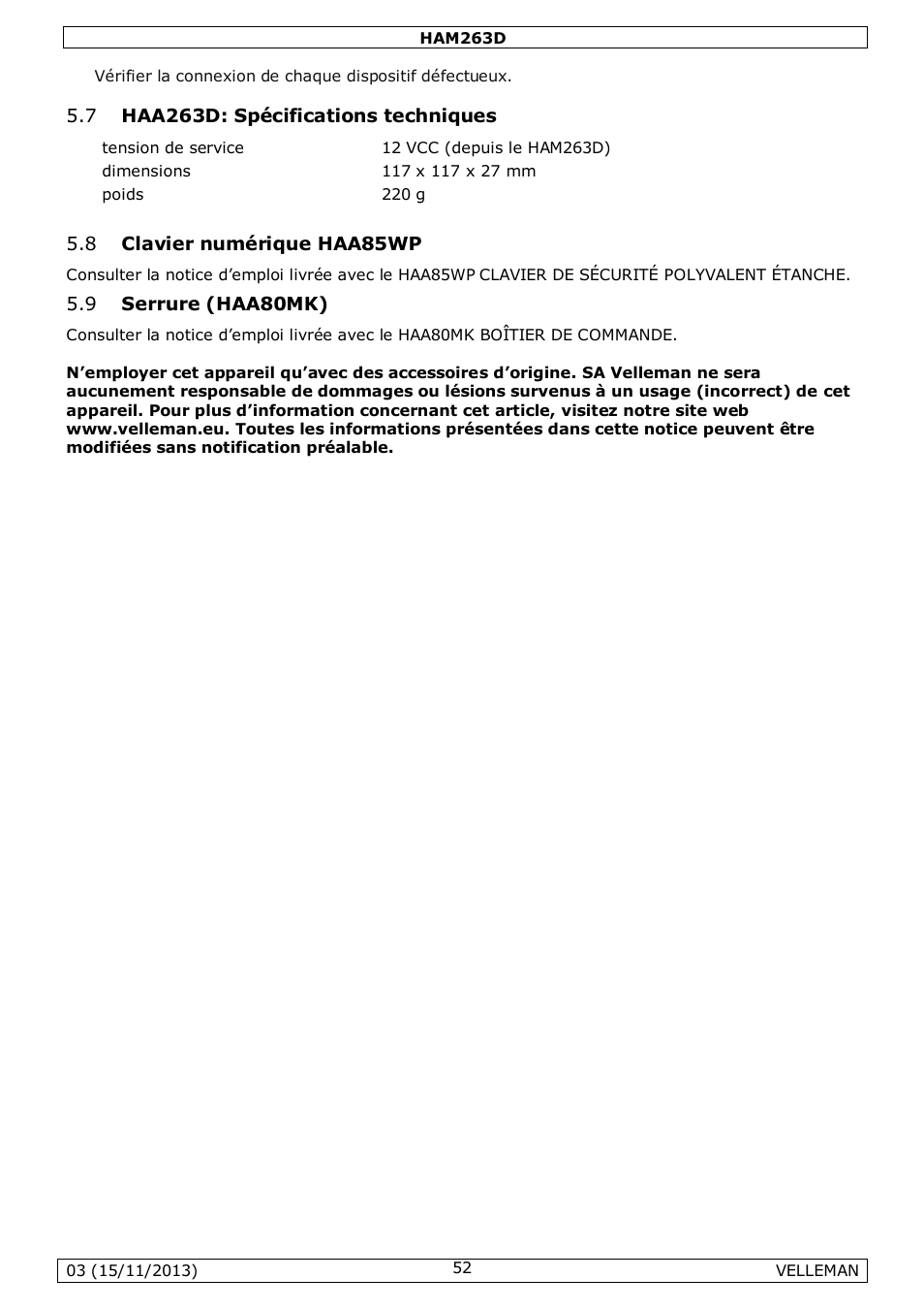 Velleman HAM263D User Manual | Page 52 / 88