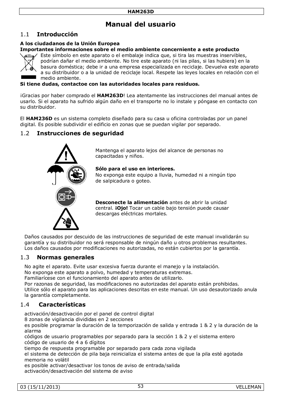Manual del usuario | Velleman HAM263D User Manual | Page 53 / 88