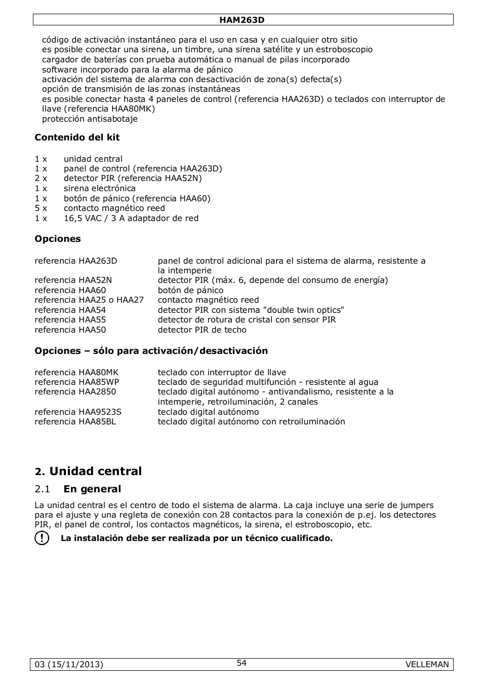 Unidad central | Velleman HAM263D User Manual | Page 54 / 88