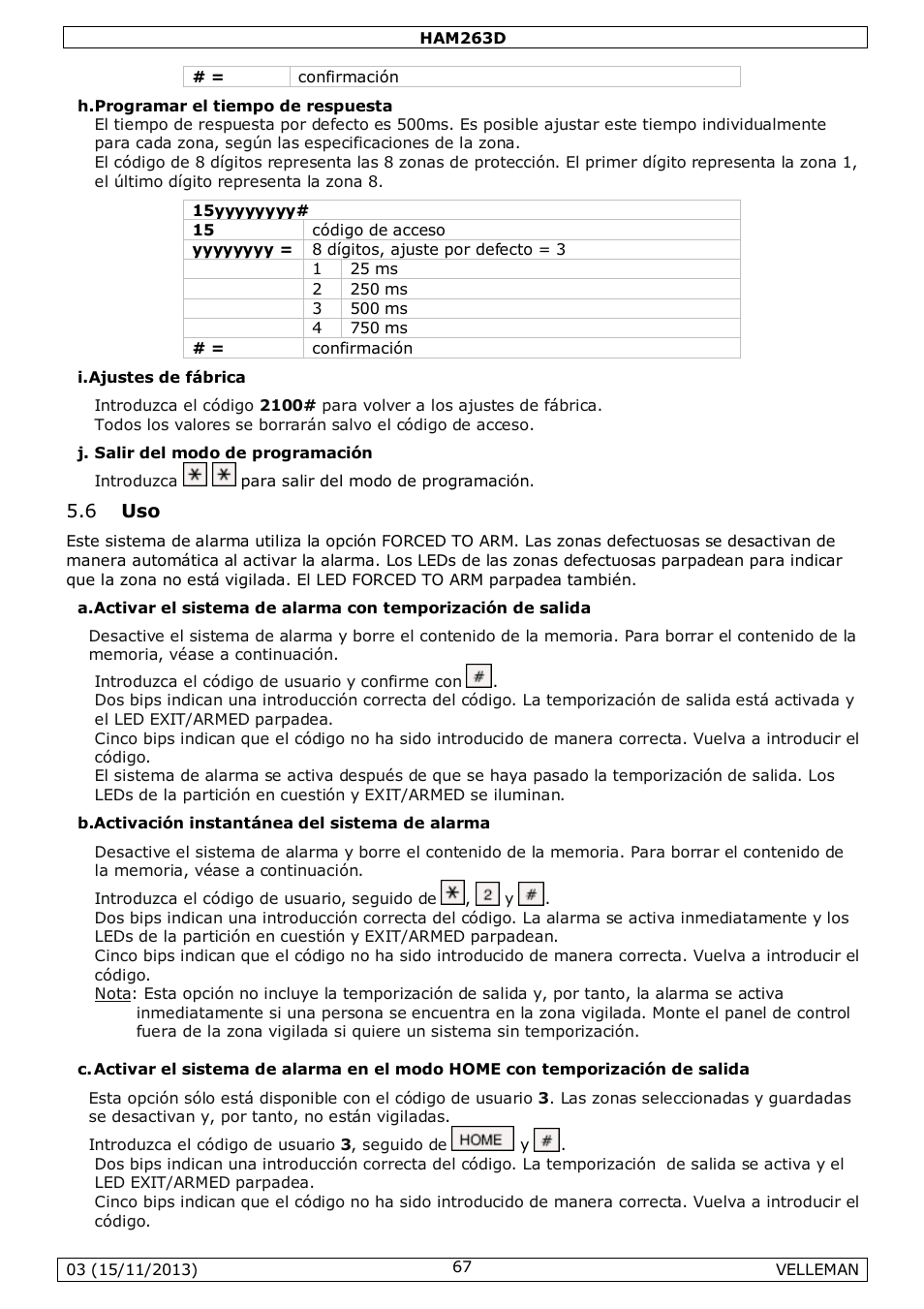 6 uso | Velleman HAM263D User Manual | Page 67 / 88