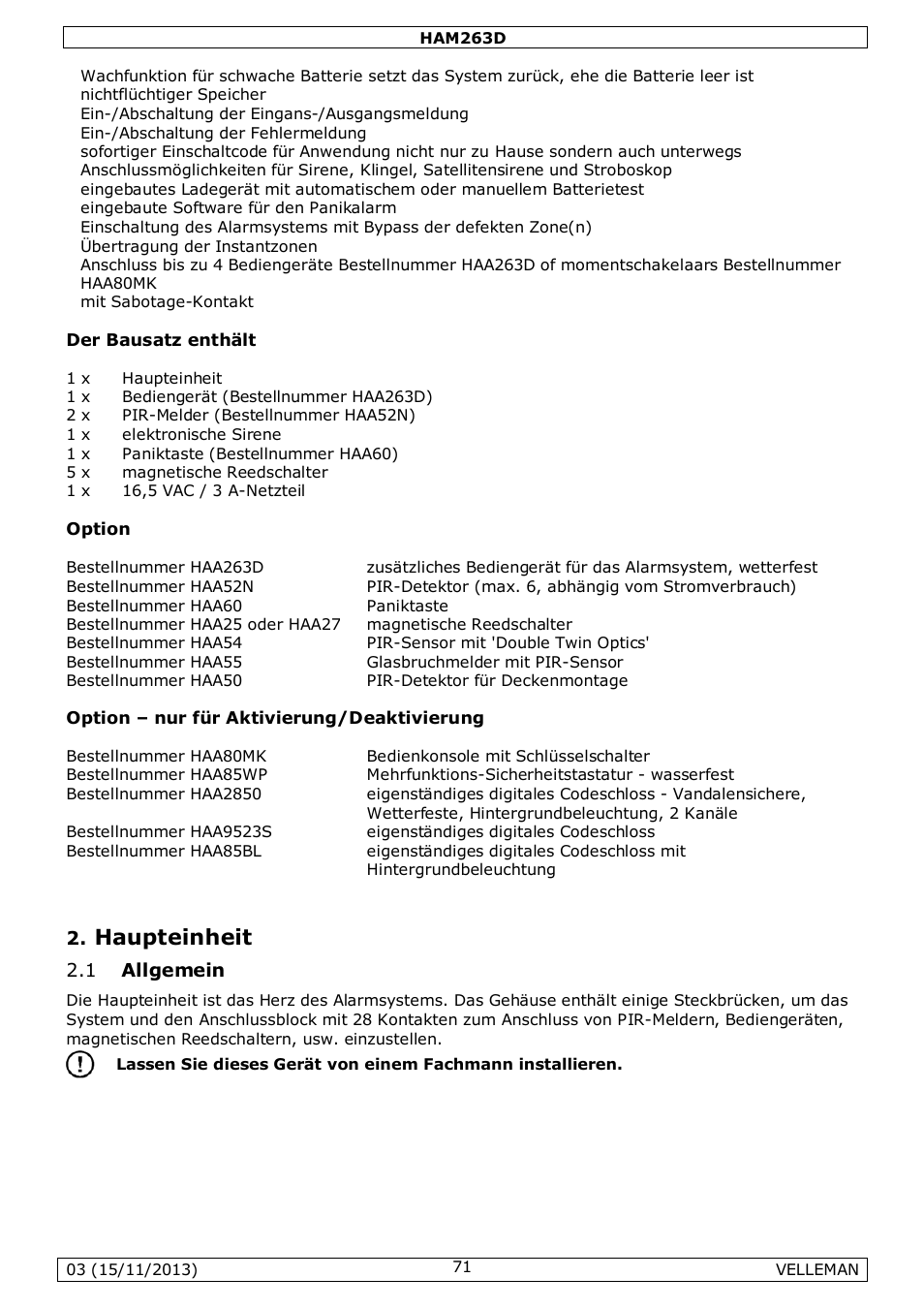 Haupteinheit | Velleman HAM263D User Manual | Page 71 / 88