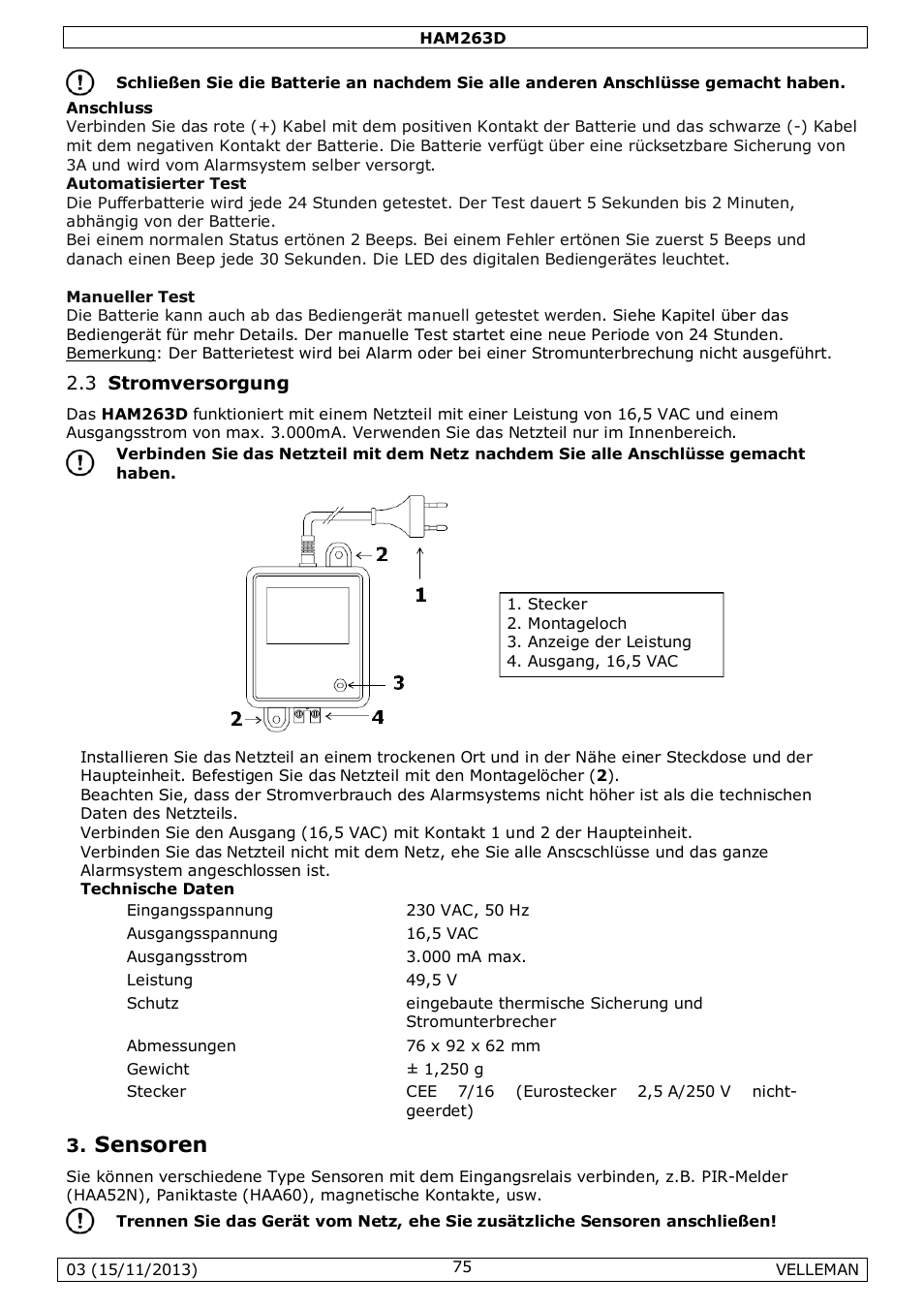 Sensoren | Velleman HAM263D User Manual | Page 75 / 88