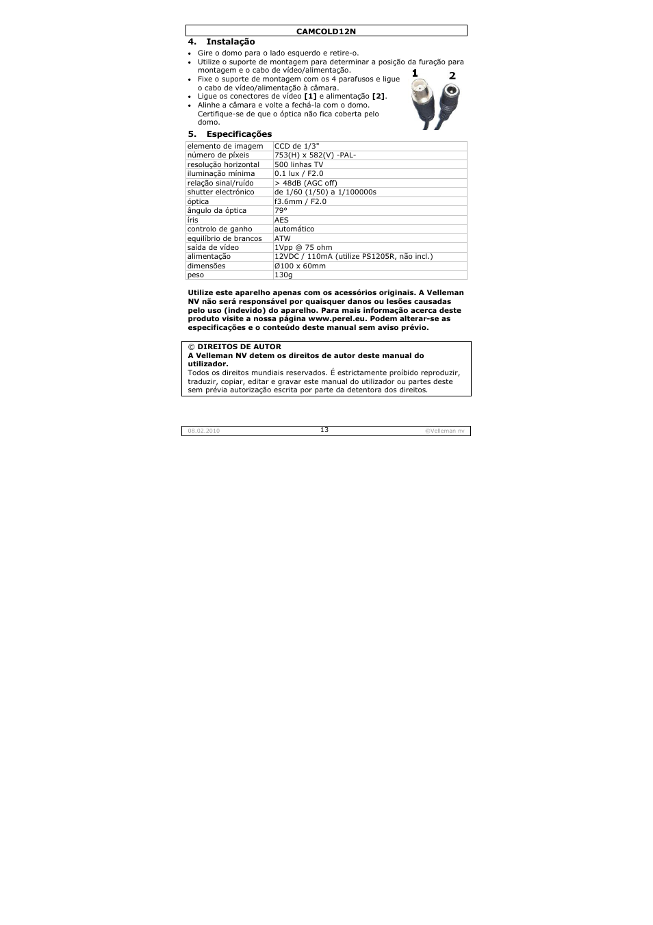 Velleman CAMCOLD12N User Manual | Page 13 / 21