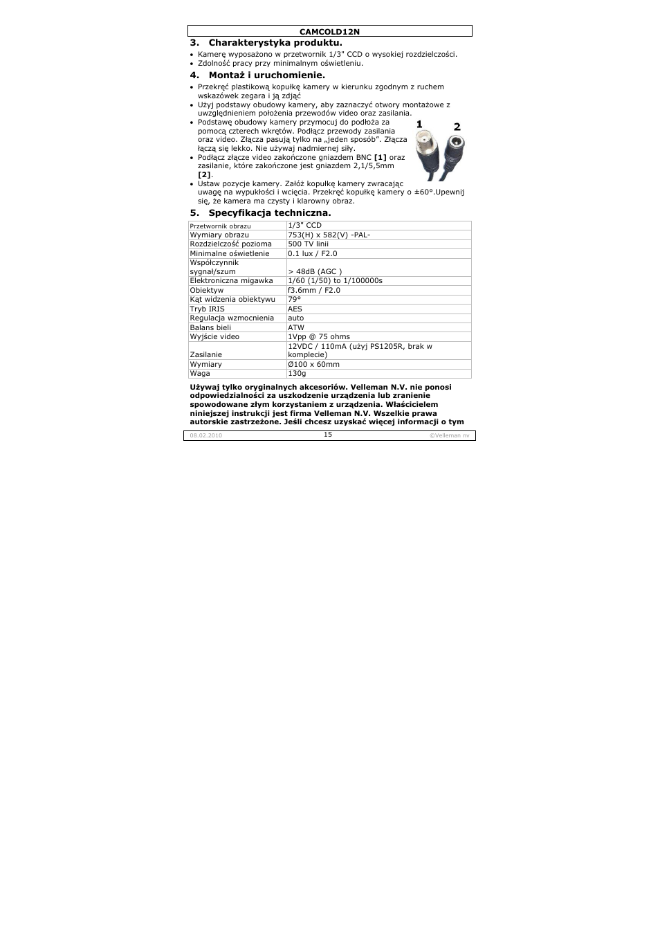 Velleman CAMCOLD12N User Manual | Page 15 / 21