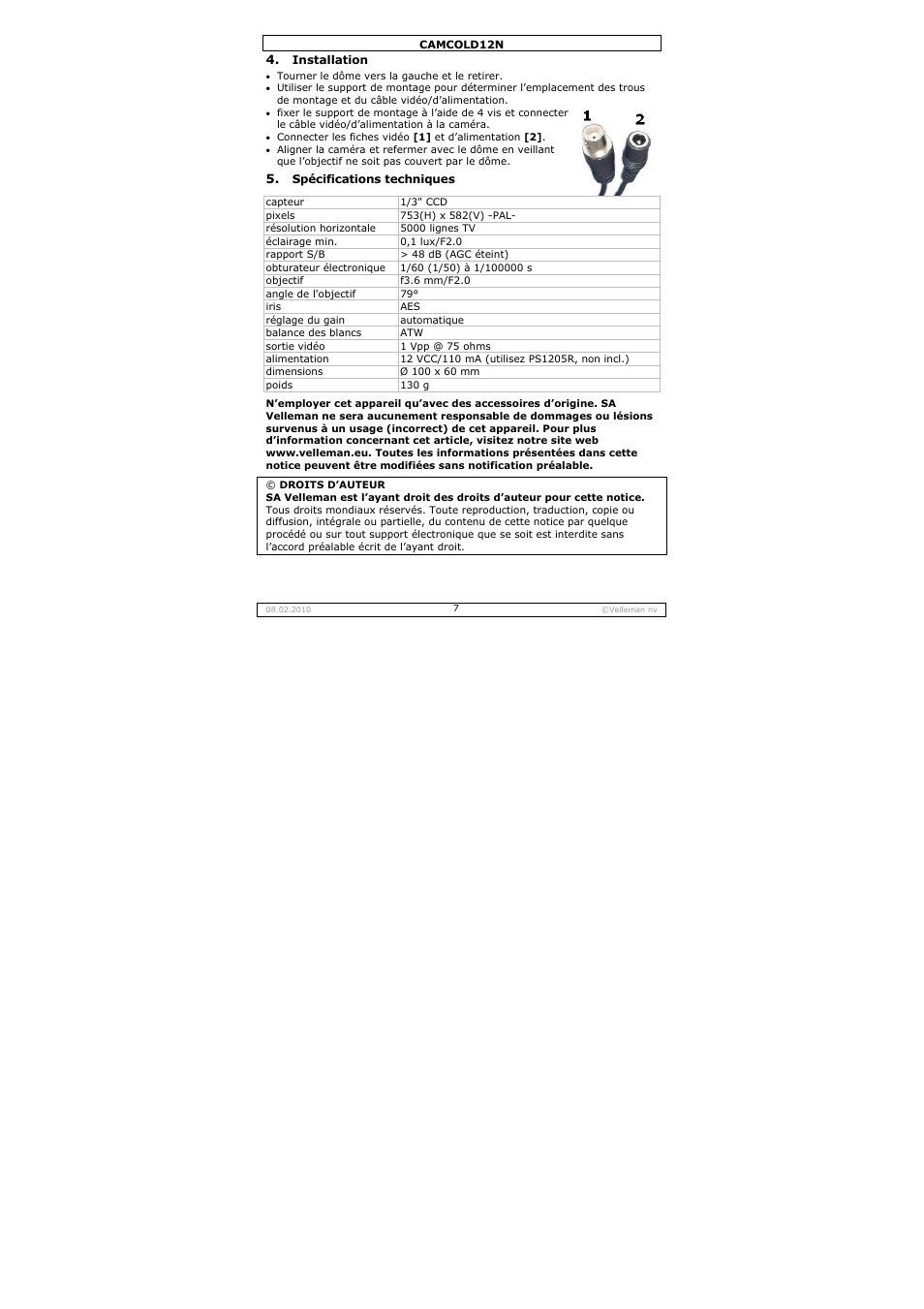 Velleman CAMCOLD12N User Manual | Page 7 / 21