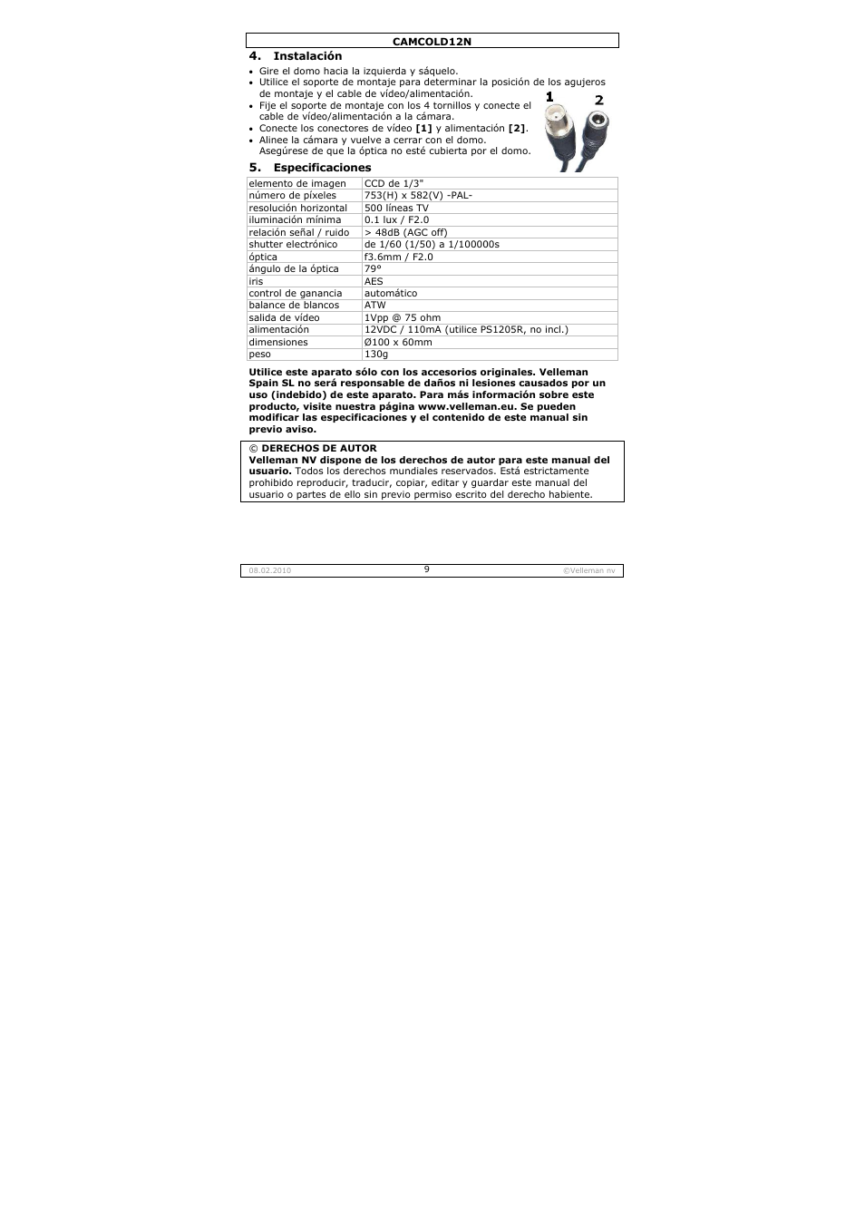 Velleman CAMCOLD12N User Manual | Page 9 / 21