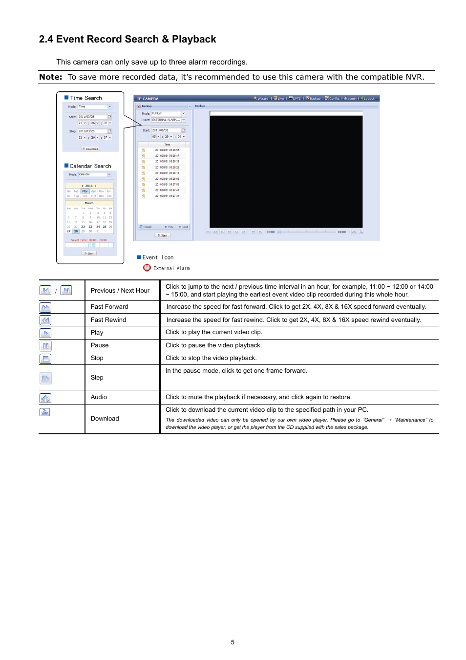 4 event record search & playback | Velleman CAMIP11 Quick Installation Guide User Manual | Page 10 / 65