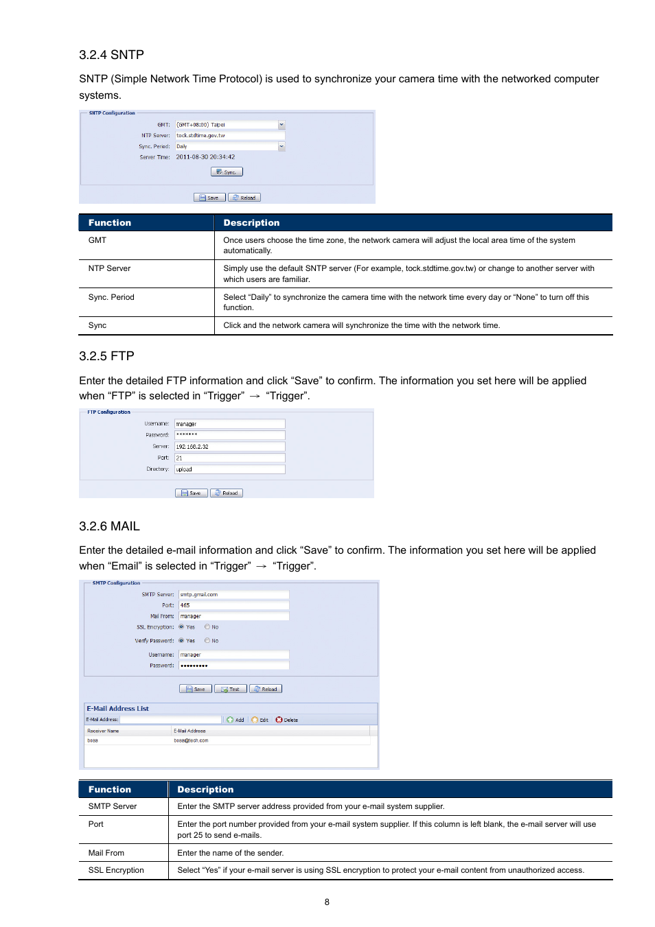 4 sntp, 5 ftp, 6 mail | Velleman CAMIP11 Quick Installation Guide User Manual | Page 13 / 65