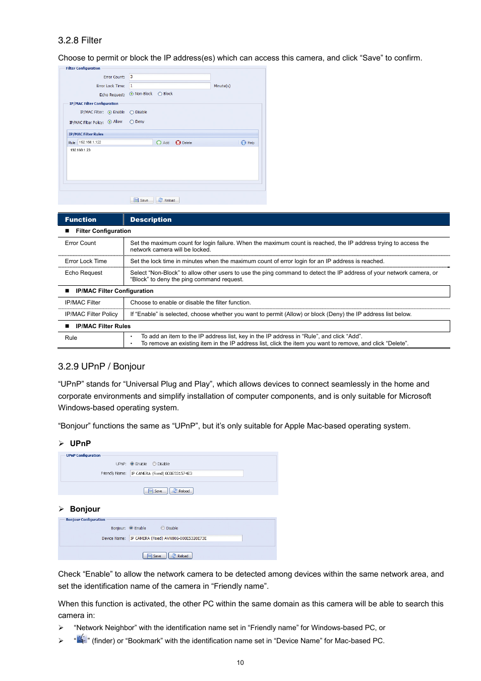 8 filter, 9 upnp / bonjour | Velleman CAMIP11 Quick Installation Guide User Manual | Page 15 / 65