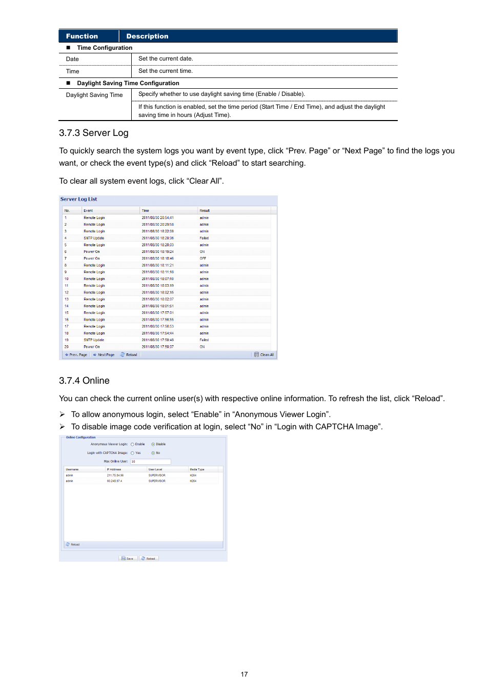 3 server log, 4 online | Velleman CAMIP11 Quick Installation Guide User Manual | Page 22 / 65