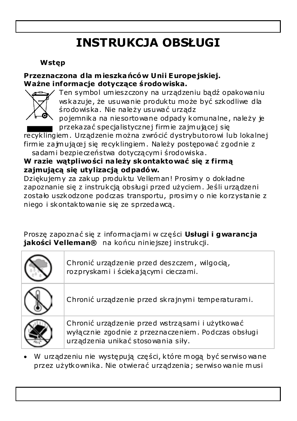 Instrukcja obsługi, Wstęp, Informacje ogólne | Velleman FM10BT User Manual | Page 27 / 45