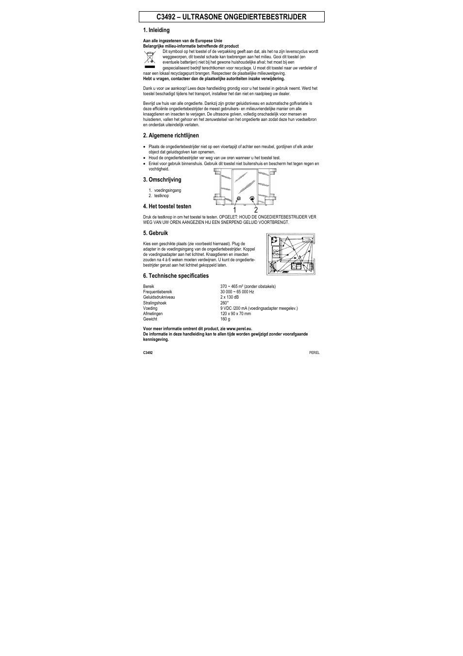 C3492 – ultrasone ongediertebestrijder | Velleman C3492 User Manual | Page 4 / 8