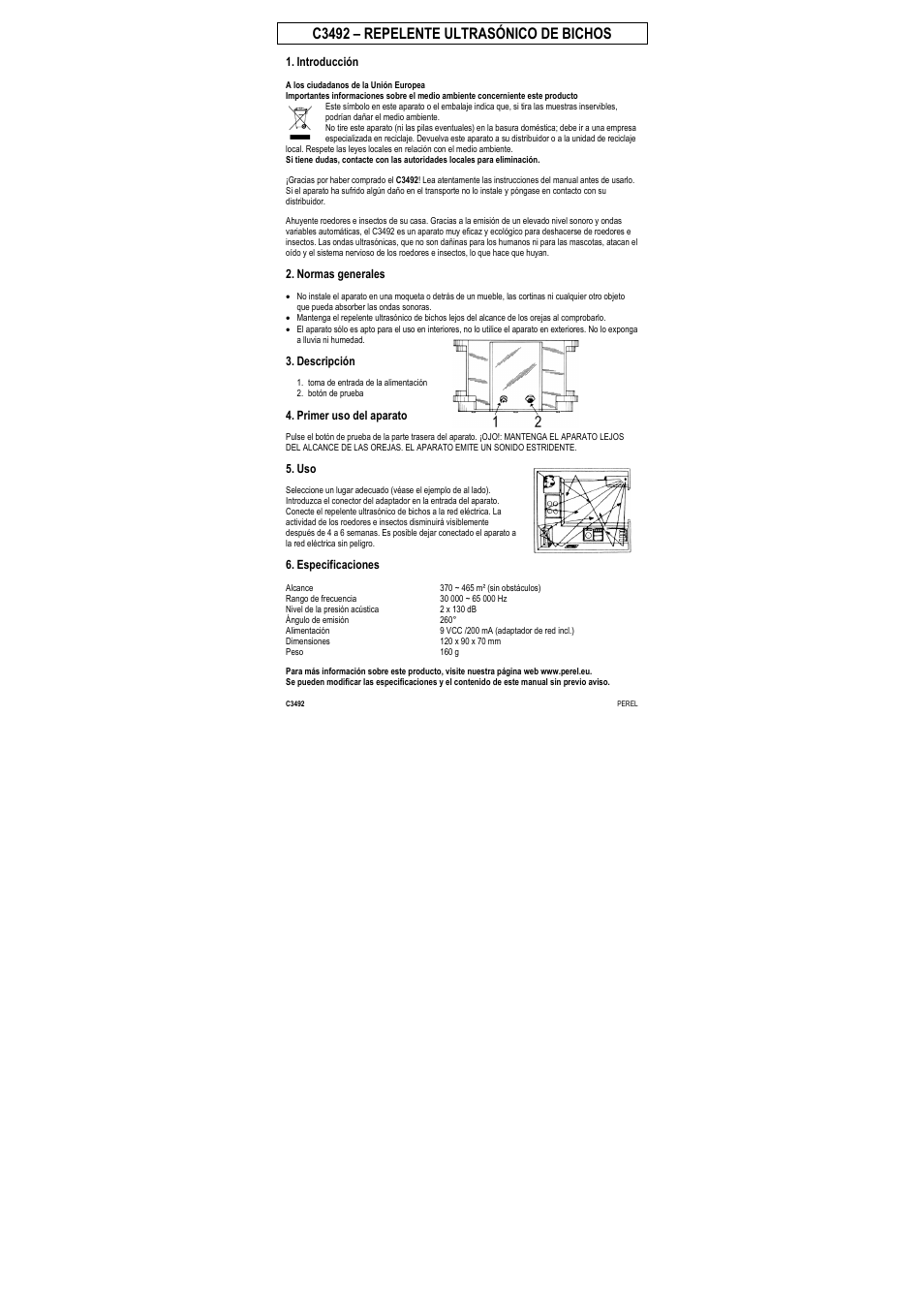 C3492 – repelente ultrasónico de bichos | Velleman C3492 User Manual | Page 5 / 8