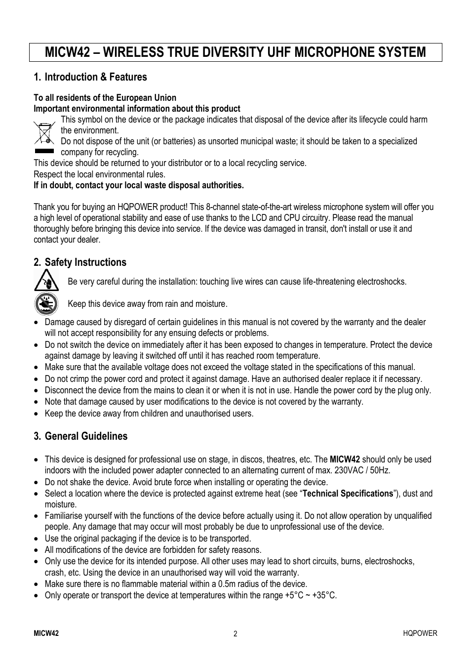 Velleman MICW42 User Manual | Page 2 / 36