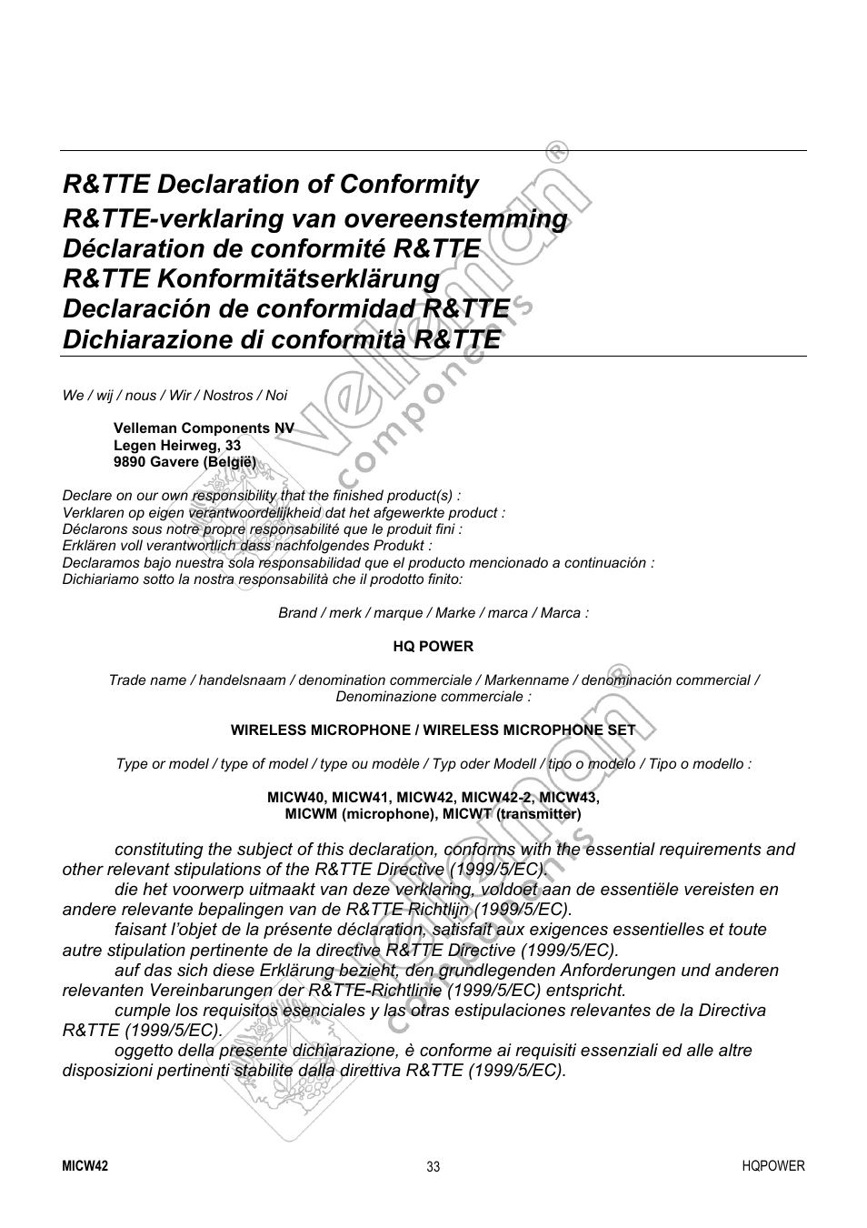 Velleman MICW42 User Manual | Page 33 / 36