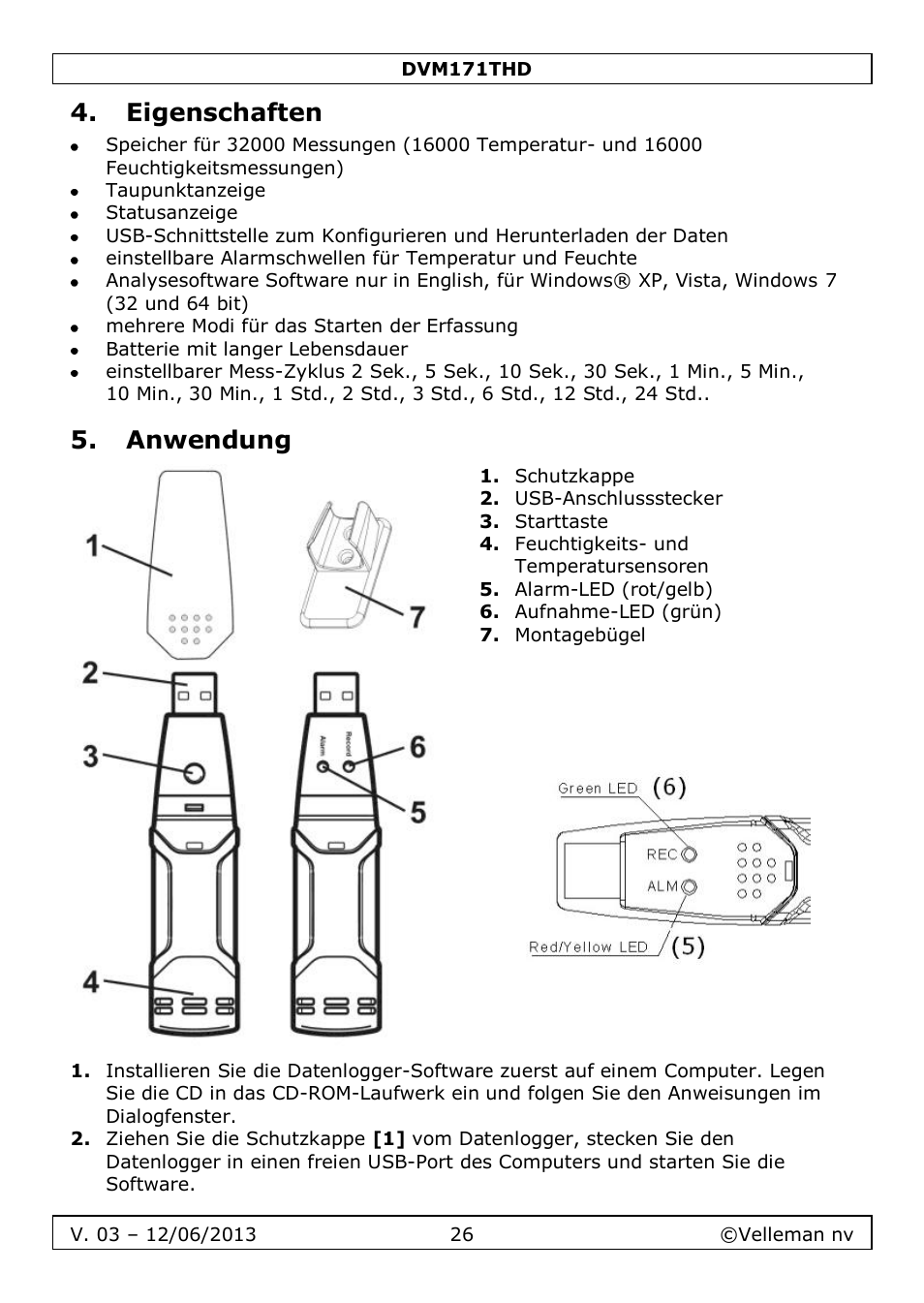 Eigenschaften, Anwendung | Velleman DVM171THD User Manual | Page 26 / 40