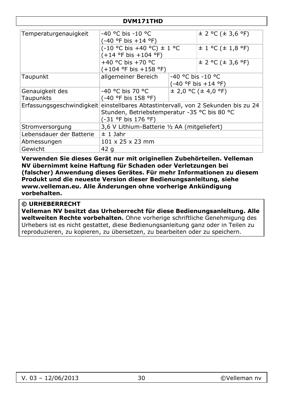 Velleman DVM171THD User Manual | Page 30 / 40