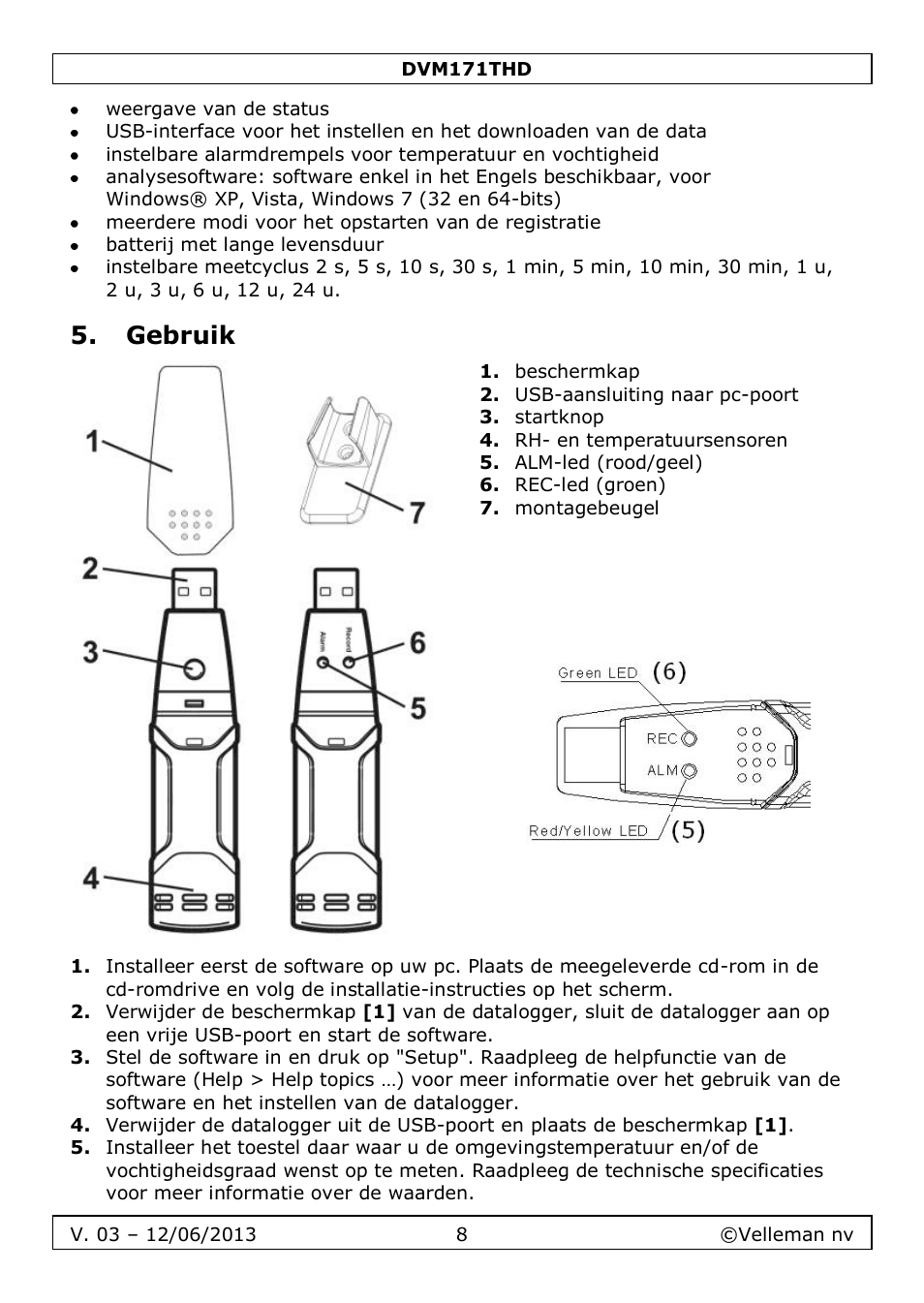 Gebruik | Velleman DVM171THD User Manual | Page 8 / 40