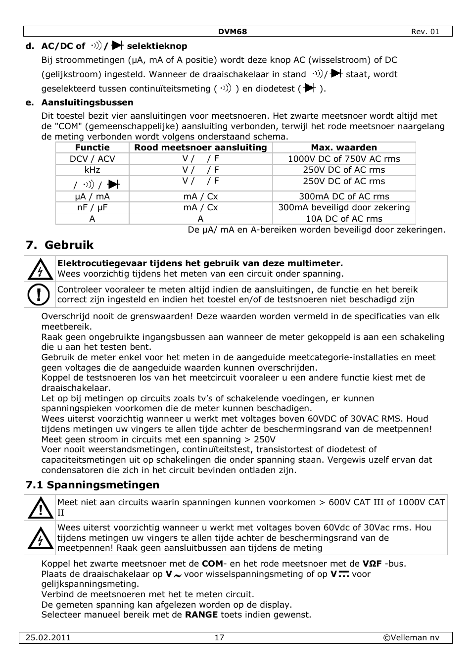 Gebruik | Velleman DVM68 User Manual | Page 17 / 55