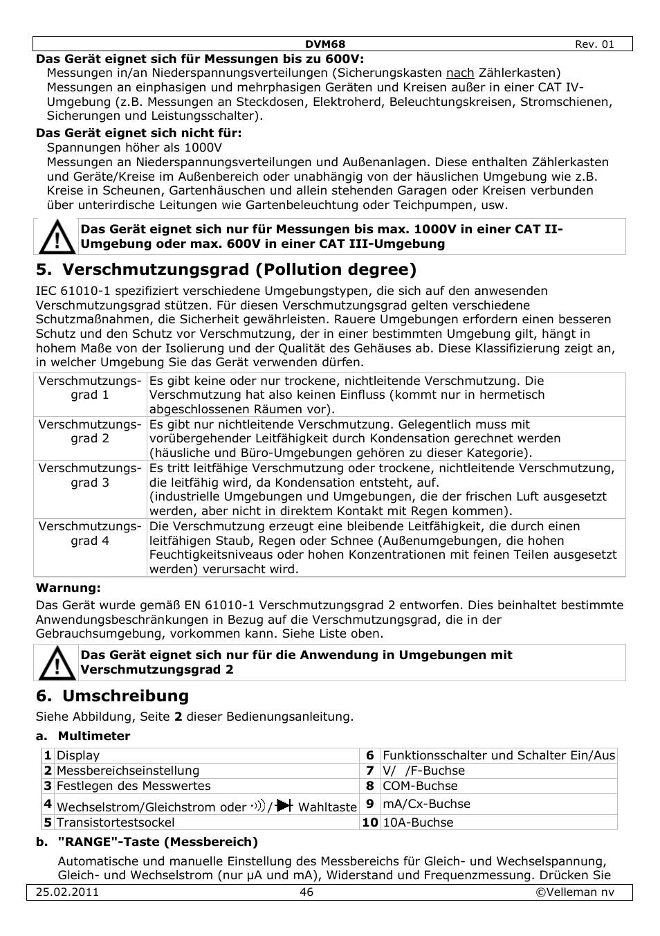 Verschmutzungsgrad (pollution degree), Umschreibung | Velleman DVM68 User Manual | Page 46 / 55