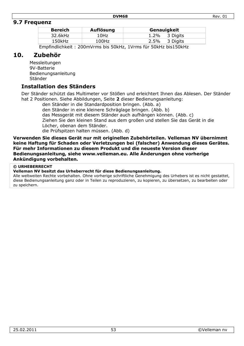 Zubehör | Velleman DVM68 User Manual | Page 53 / 55
