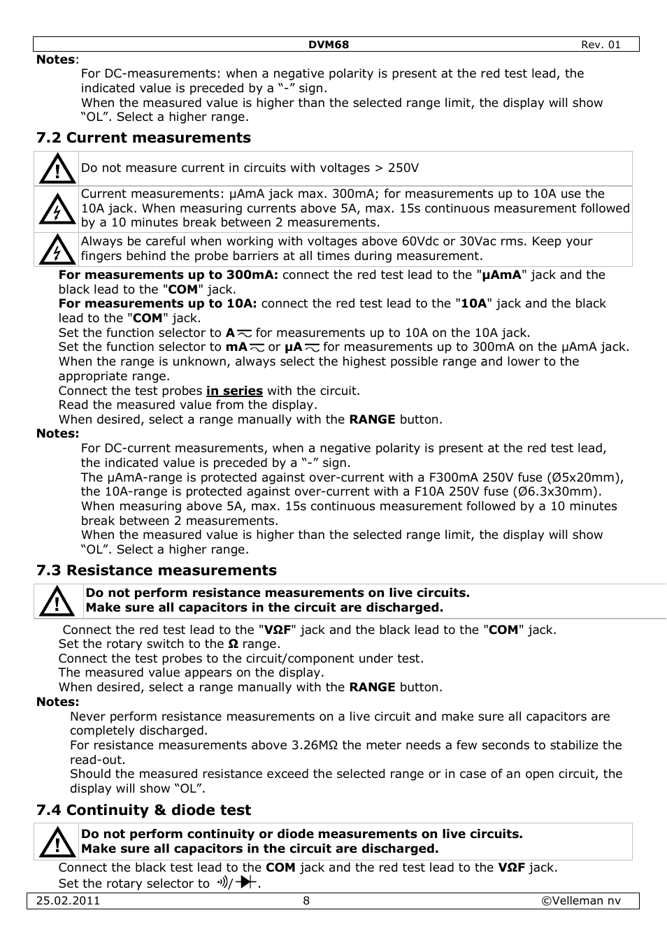 Velleman DVM68 User Manual | Page 8 / 55