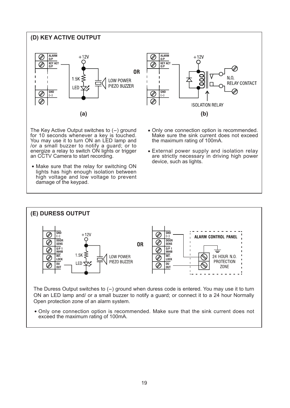 E) duress output, D) key active output (a) (b) | Velleman HAA2801 User Manual | Page 19 / 42