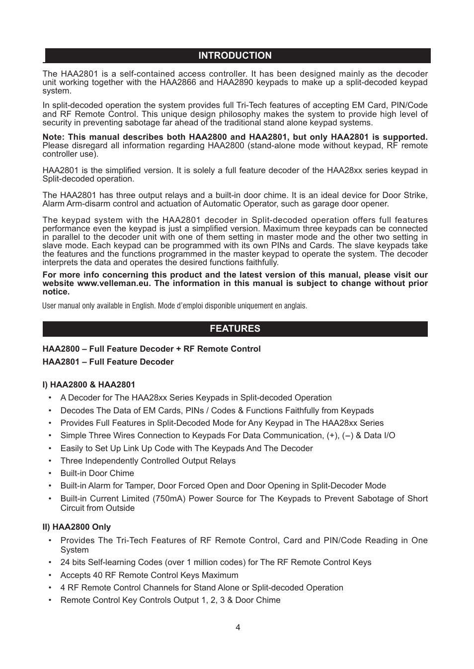 Velleman HAA2801 User Manual | Page 4 / 42