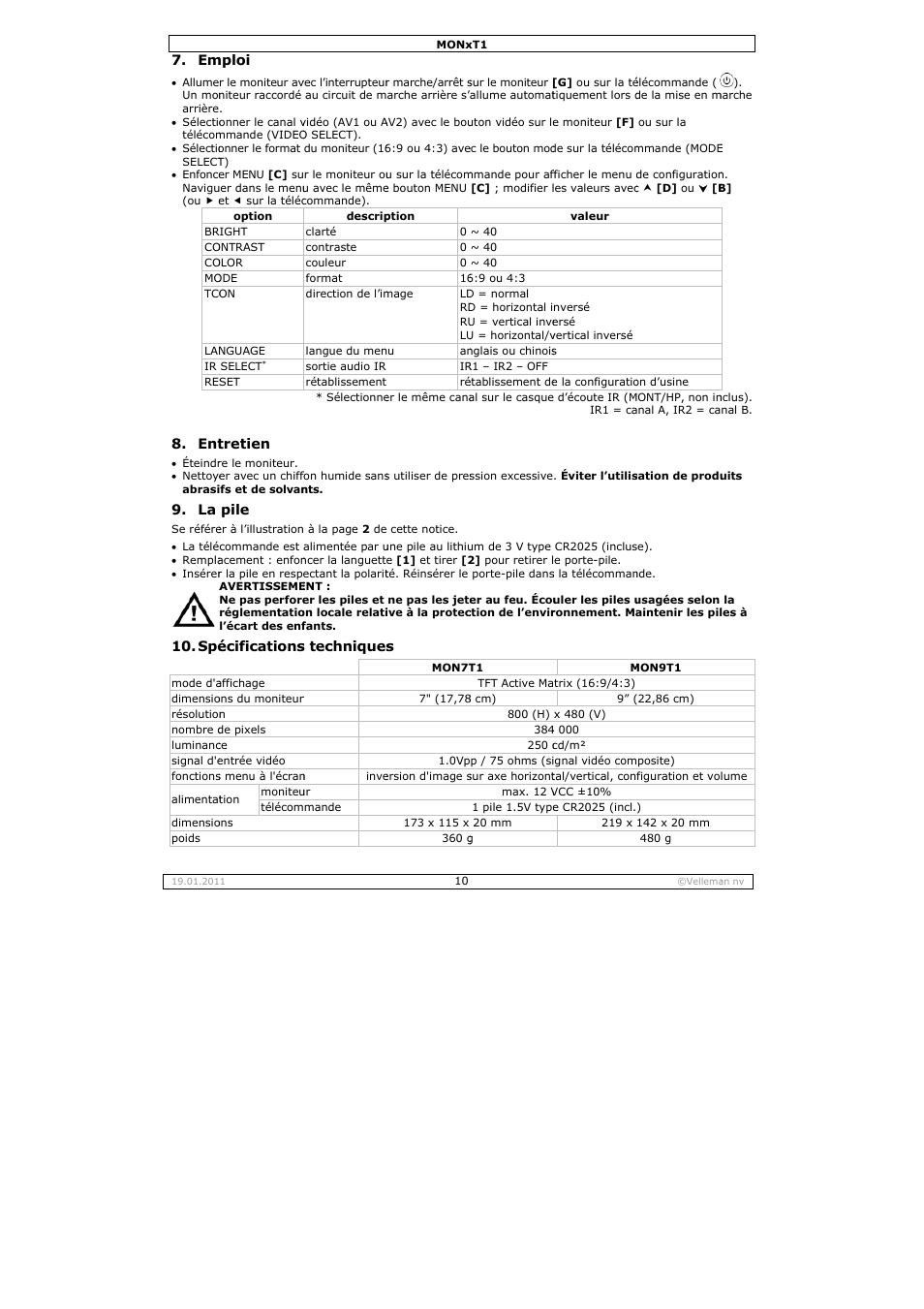Velleman MON7T1 User Manual | Page 10 / 18