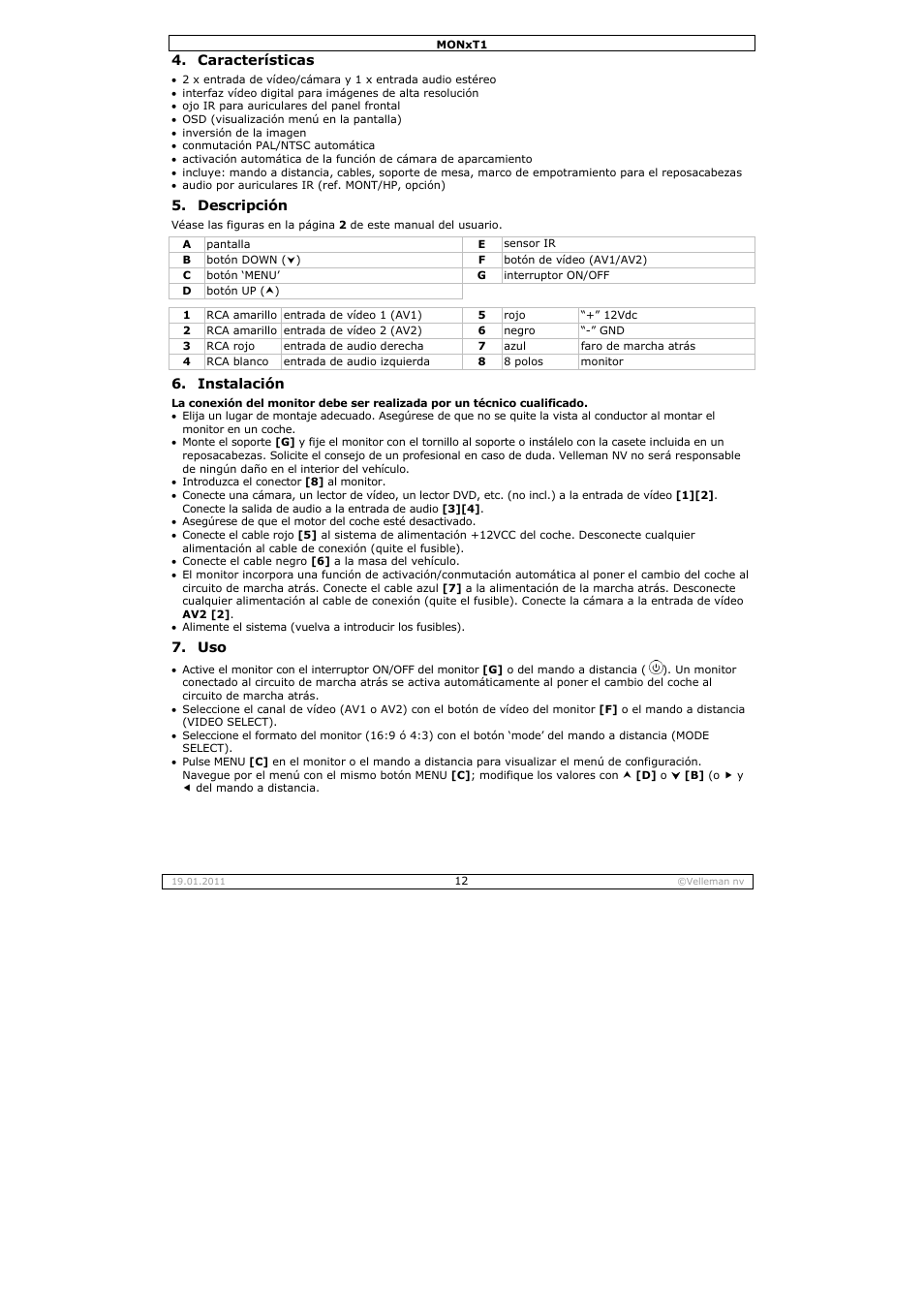 Velleman MON7T1 User Manual | Page 12 / 18