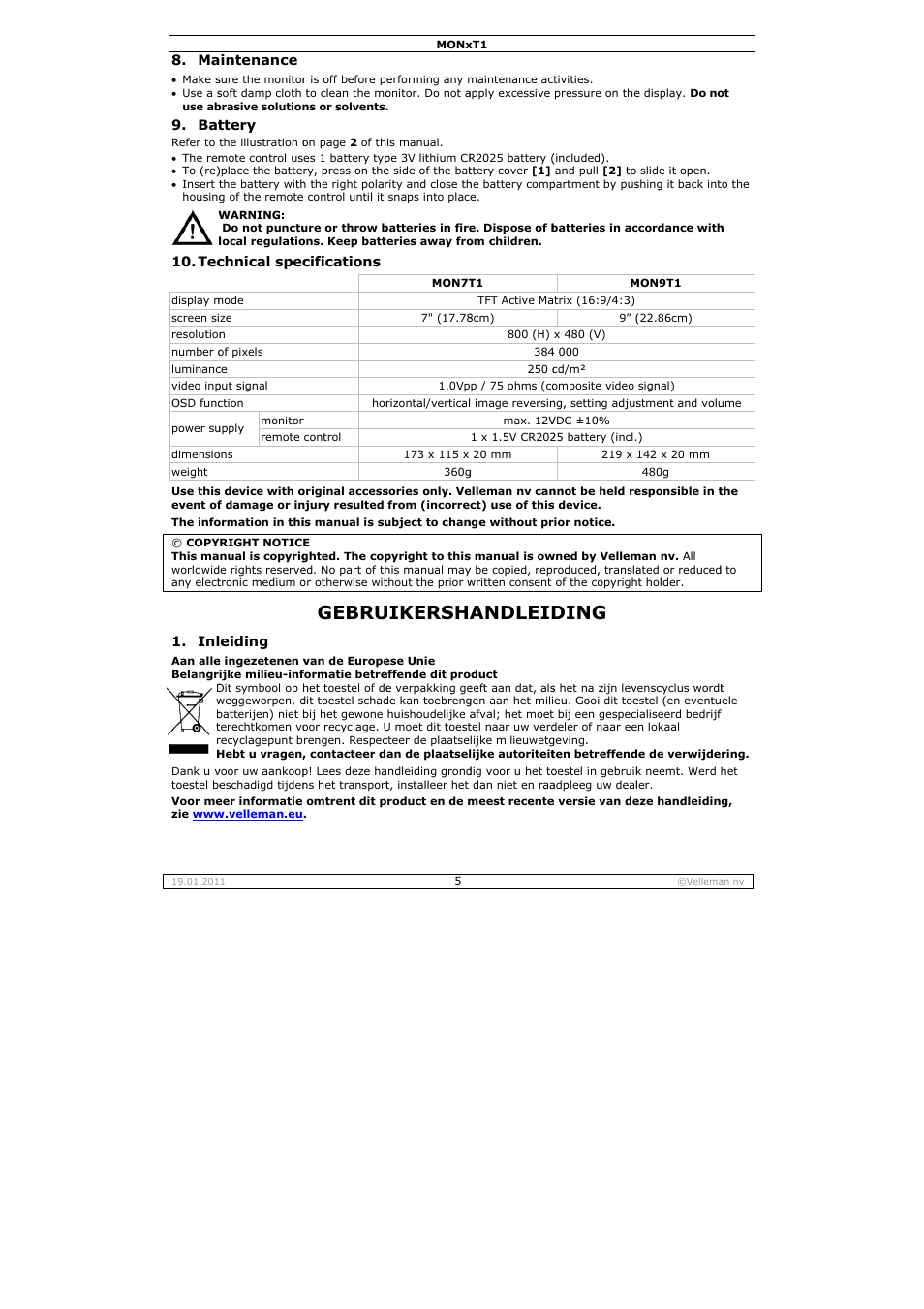 Gebru, Uikersha, Andleid | Ding | Velleman MON7T1 User Manual | Page 5 / 18