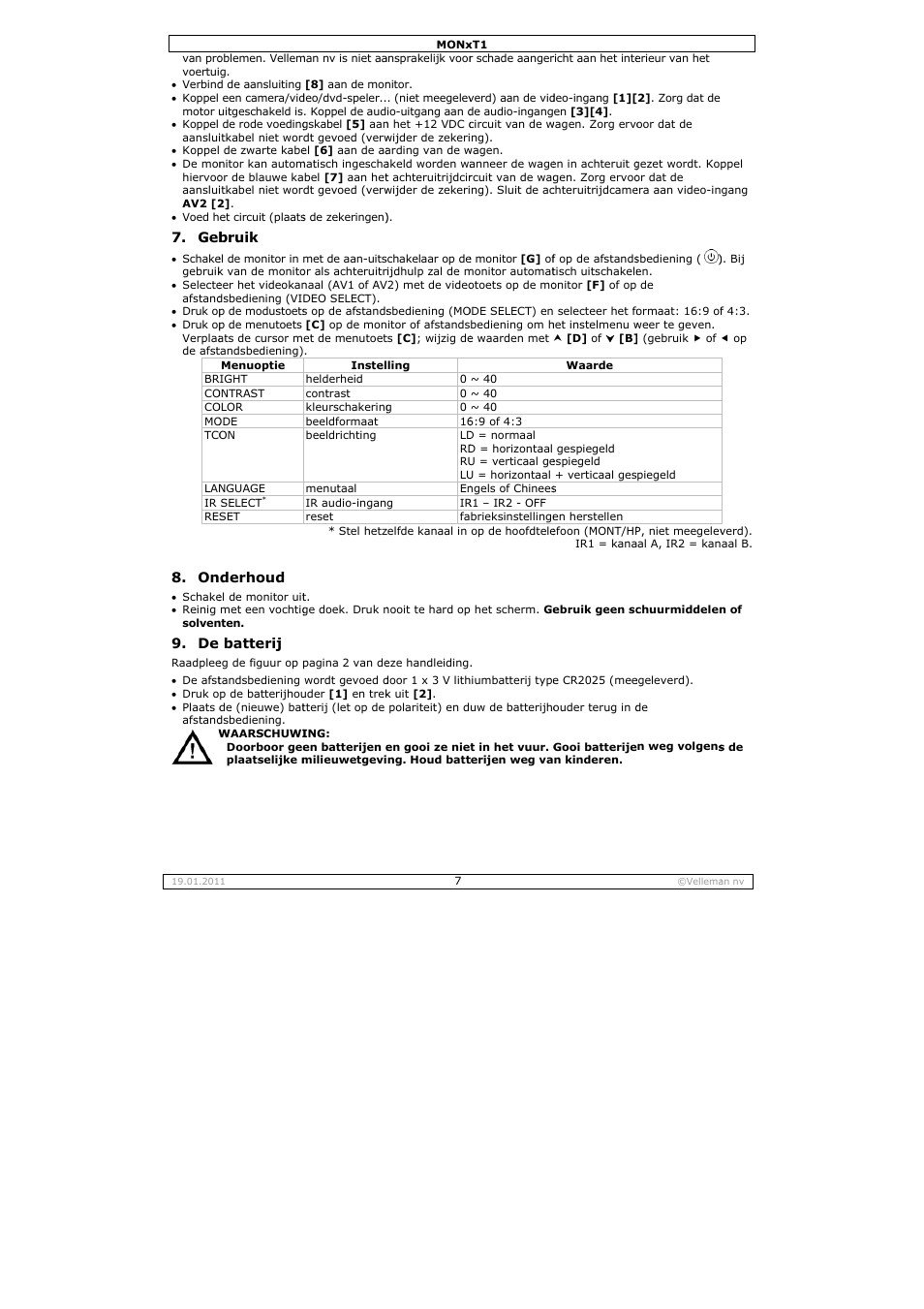 Velleman MON7T1 User Manual | Page 7 / 18