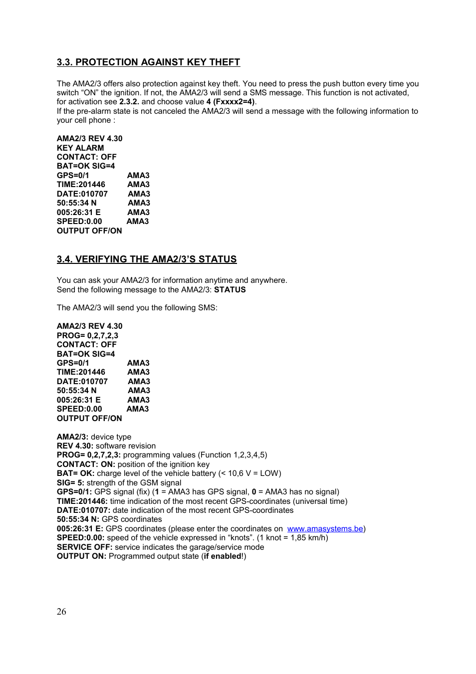 Ama2/3 rev 4.30, Bat=ok sig=4, Ama2/3: device type | Velleman HAMGSMGPS User Manual | Page 27 / 47