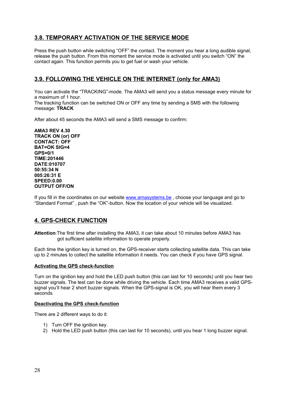 Ama3 rev 4.30, Output off/on, Deactivating the gps check-function | Velleman HAMGSMGPS User Manual | Page 29 / 47