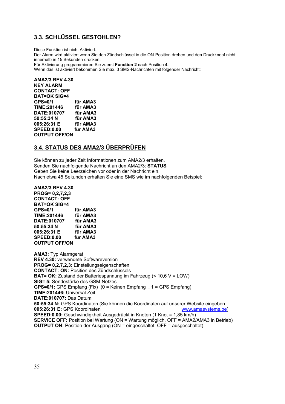 Ama2/3 rev 4.30, Ama3: typ alarmgerät | Velleman HAMGSMGPS User Manual | Page 36 / 47