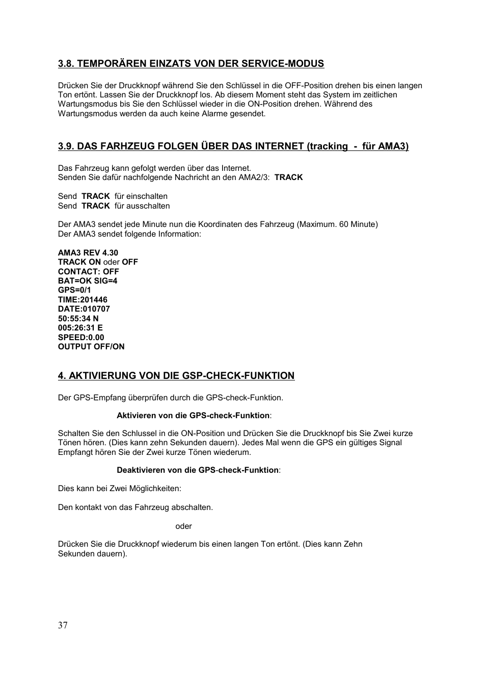 Ama3 rev 4.30, Output off/on | Velleman HAMGSMGPS User Manual | Page 38 / 47