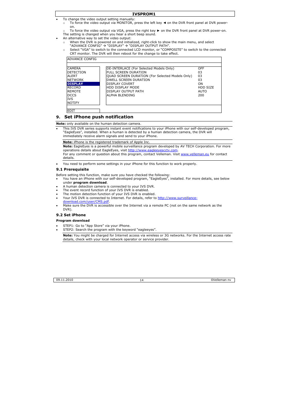 Set iphone push notification | Velleman IVSPROM1 User Manual | Page 14 / 95