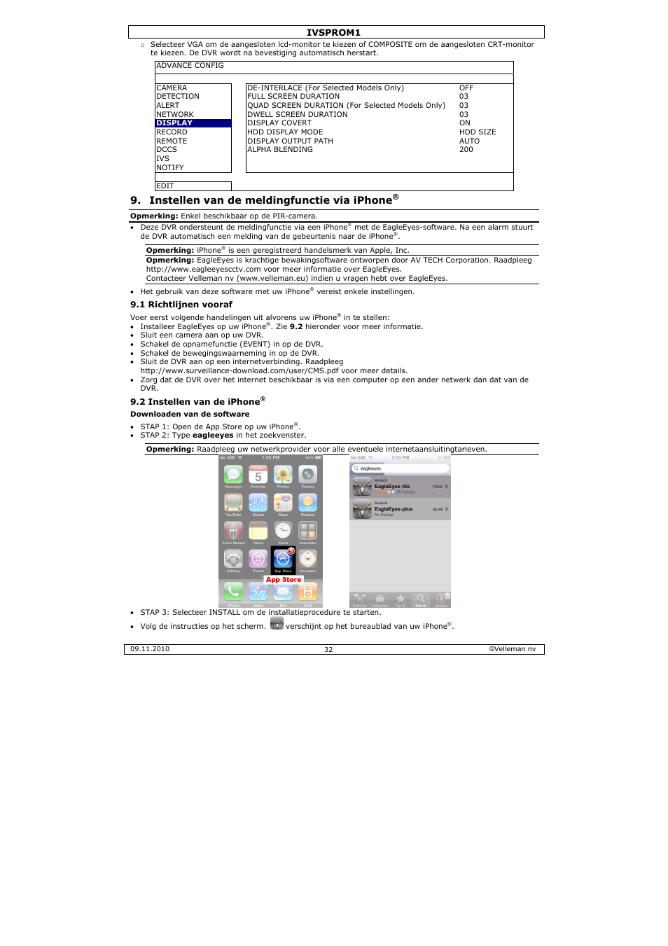 Instellen van de meldingfunctie via iphone | Velleman IVSPROM1 User Manual | Page 32 / 95