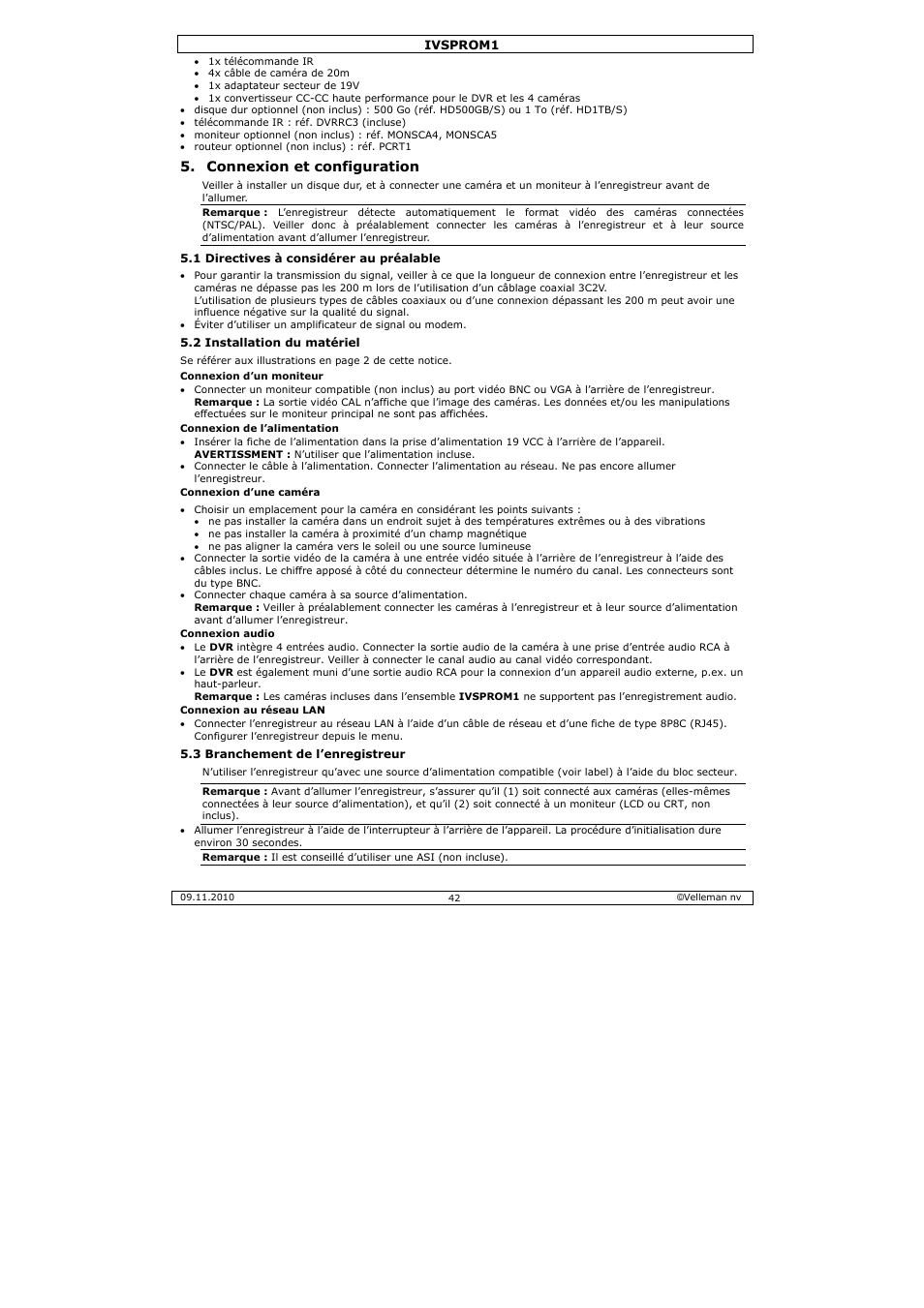 Connexion et configuration | Velleman IVSPROM1 User Manual | Page 42 / 95