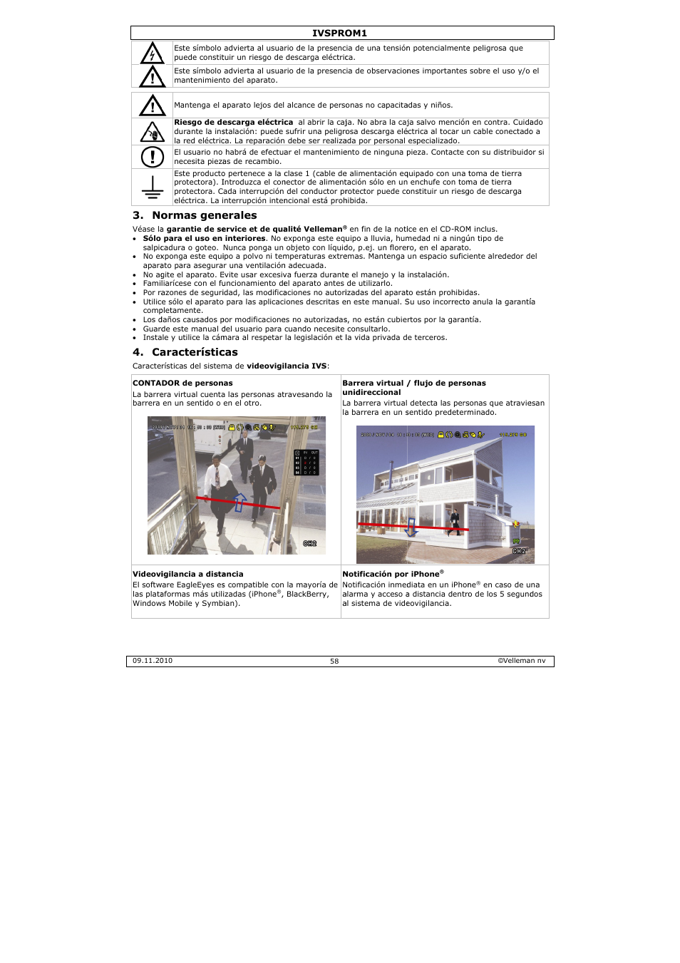 Ormas gene, Aracterístic, Erales | Velleman IVSPROM1 User Manual | Page 58 / 95