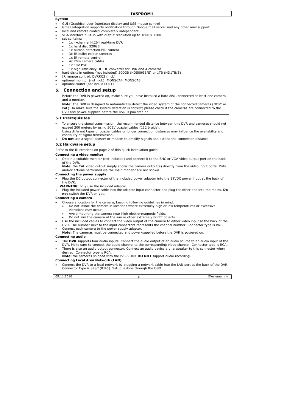 Connection and setup | Velleman IVSPROM1 User Manual | Page 6 / 95